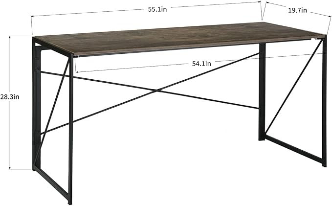 Homy Casa 55.1 Inch Foldable Laptop Desk, Space-Saving Computer Table with No Assembly Required, Sturdy Metal Frame, Minimalist Design for Home Office, Study, or Small Spaces, Vintage Brown