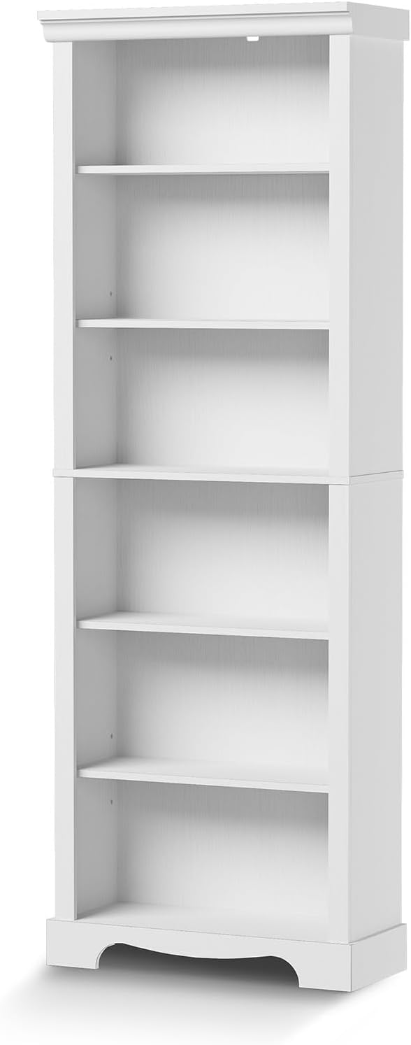 6-Tier Bookshelf, 73 inch Tall Bookcase with 2 Adjustable Shelves, Book Shelf with Anti-Tipping Device, Wooden Bookcase for Study Room, Living Room, Home Office, Bedroom (White)
