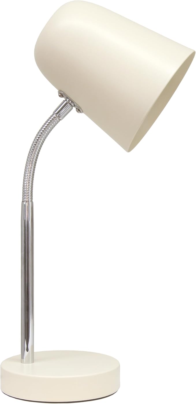 Simple Designs LD1075-CRM 15.28" Sleek Essentials Minimalist Metal Desk Task Lamp, for Office, Desk, Nightstand, Dorm, Cream