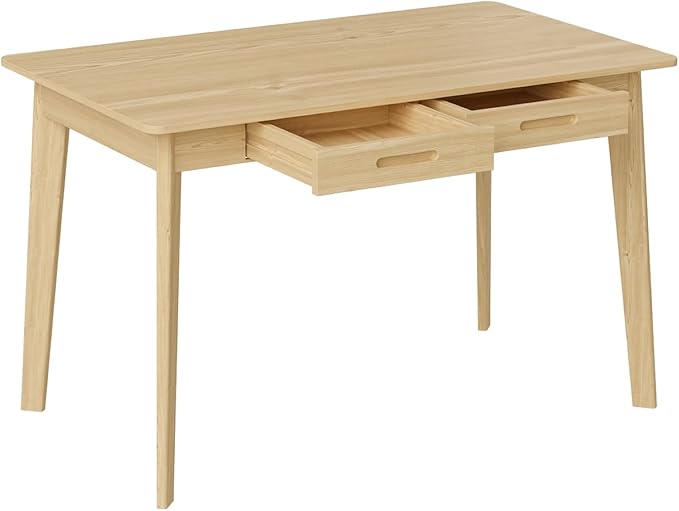 40 Inch Compact Computer Gaming Desk, Study Work Office Desk with 2 Storage Drawers, Rectangular Study Reading Table, Simple Computer Writing Table for Home Office, Living Room, Natural