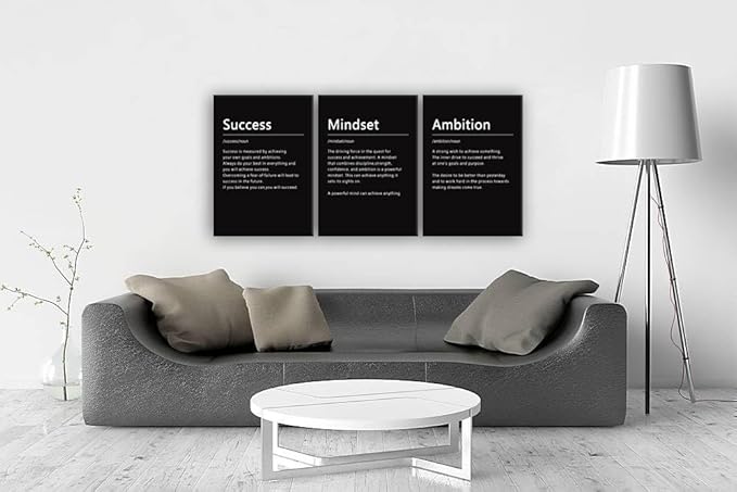 Inspirational Poster Success Mindset Ambition Noun Motivational Canvas Art Paintings 3 Pieces Picture Artwork Living Room Prints Office Wall Decor Home Wooden Framed Ready to Hang[60''Wx 28''H]