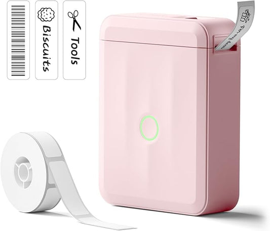 NIIMBOT Label Maker Machine Bluetooth Label Printer for School Home Office Organization, Wireless Mini Labeler D110 Upgraded Version, Label Machine with 1 Label Tape, Pink