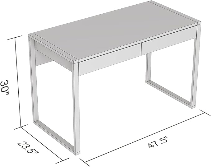 Safdie & Co. Computer Desk 47inch for Home Office and Small Spaces with 2 Drawers Dark Grey with Black Metal. Ideal for Writing, Gaming, Study, Work from Home.