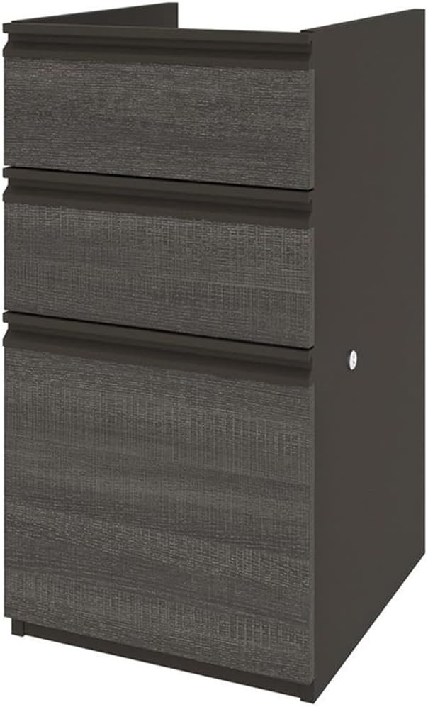 Bestar Prestige Plus 3 Drawer Add On File Cabinet in Bark Gray and Slate