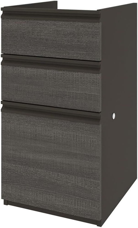 Bestar Prestige Plus 3 Drawer Add On File Cabinet in Bark Gray and Slate