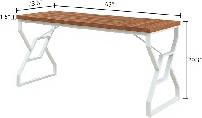 HOMISSUE 63-inch Executive Desk, Large Writing Desk with Engineered Wood Tabletop and Metal Frame, Rustic Home Office Desks with Sturdy Structure, Long Computer Desks for Home Office, Study Room,White