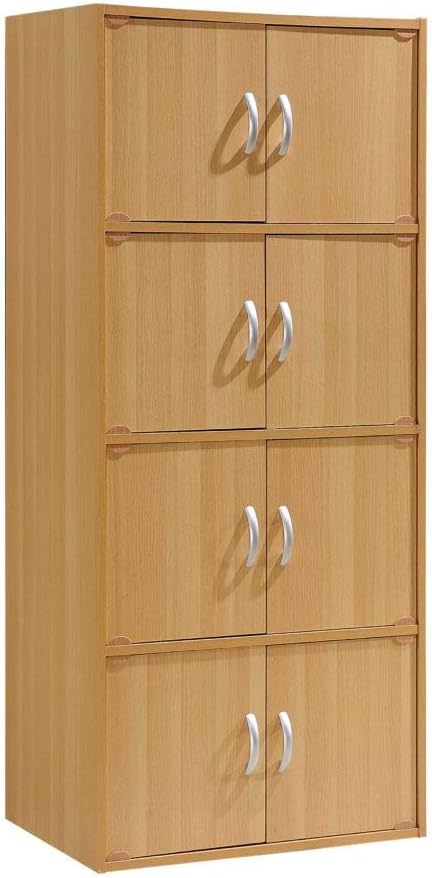 Hodedah 4-Shelf, 8-Door Bookcase Cabinet in Beech
