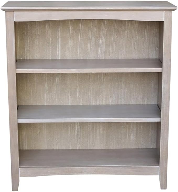 IC International Concepts, Shaker Solid Wood Bookcase, 2 Adjustable Shelves, Solid Real Wood, Sturdy Parawood, Spacious Dimensions 36"H x 28.85"W x 9.84"D, 40 LBS/ Shelf Capacity, Washed Gray Taupe