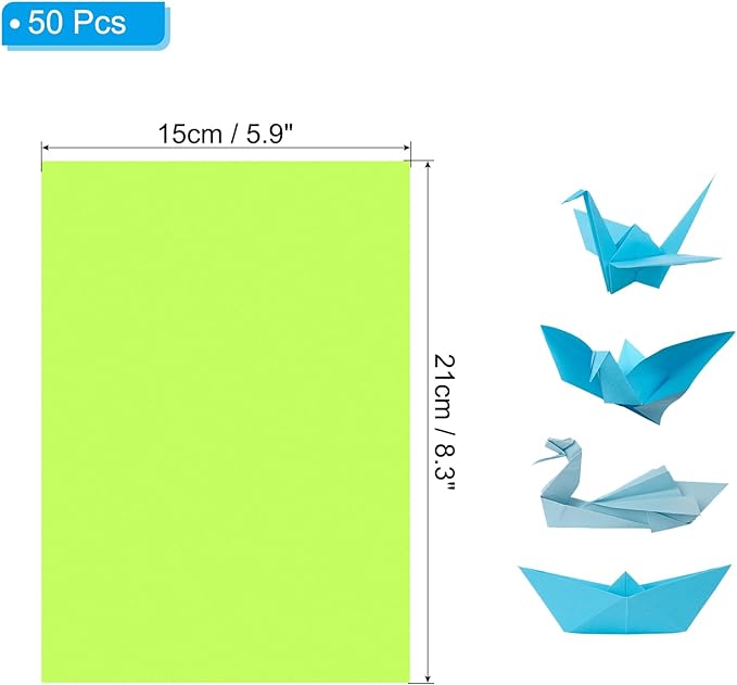 PATIKIL Fluorescent Green Colored Copy Paper, 50 Sheets 8.3x5.9" A5 19lb/70gsm Double Sided Colorful Print Paper Bulk Sheet DIY Craft Art Projects Supplies for Printer Origami