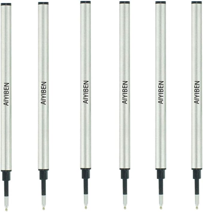 4.37 inch Rollerball Pen Refills, Roller Ball Fine Point 0.5mm, Black Ink Refill Pack of Replaceable Pen Refills Medium Point (6 Pack)
