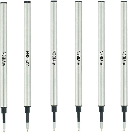 4.37 inch Rollerball Pen Refills, Roller Ball Fine Point 0.5mm, Black Ink Refill Pack of Replaceable Pen Refills Medium Point (6 Pack)