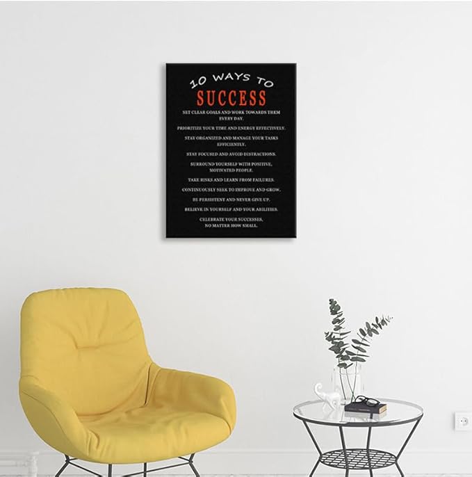 WYJDFART 10 Ways to Success Motivational Wall Art Inspirational Quotes Poster for Office Home Gym Classroom Positive Mindset Decor Print Framed Ready to Hang [18" W X 24" H]