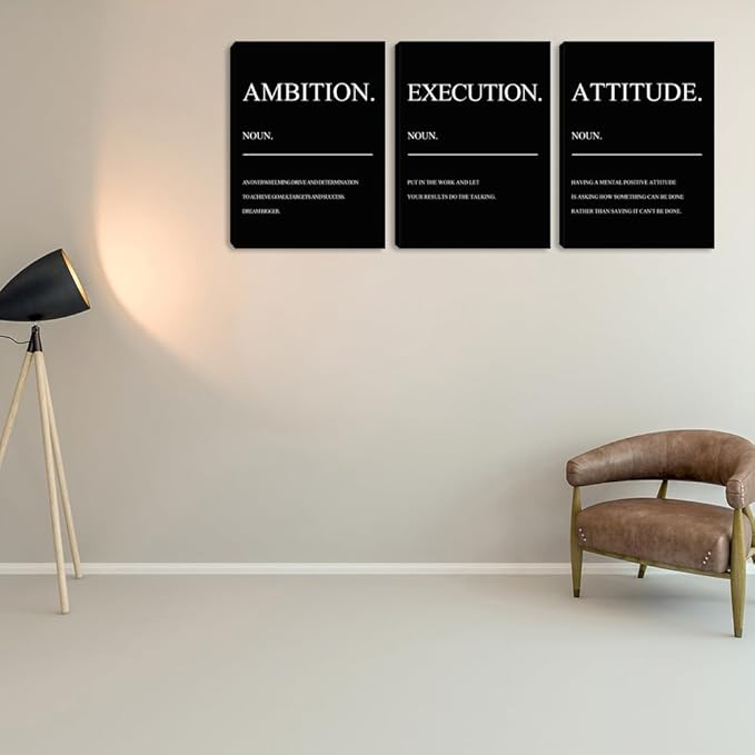 3 Pieces Black Wall Art Motivational Black Quote Home Office Wall Decor Painting Poster Inspirational Canvas Picture Prints Artwork Framed Living Room Bedroom School Decoration (48" Wx24 H)