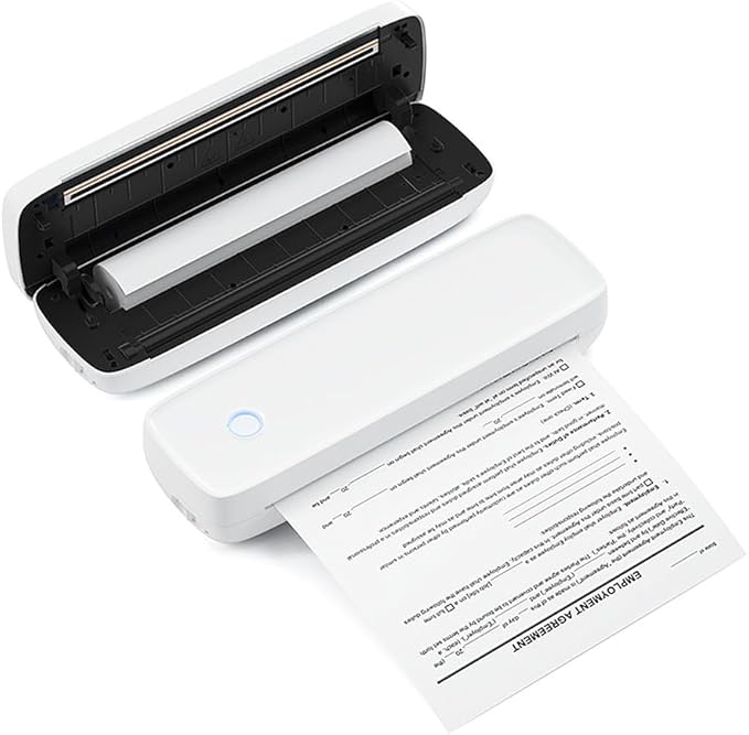A4 Portable Thermal Transfer Printer & USB Connected to Office School Mobile Computer with 1 Roll of Thermal Paper Compatible with Windows / Mac System, Inkless Printing, PDF Files, Webpages