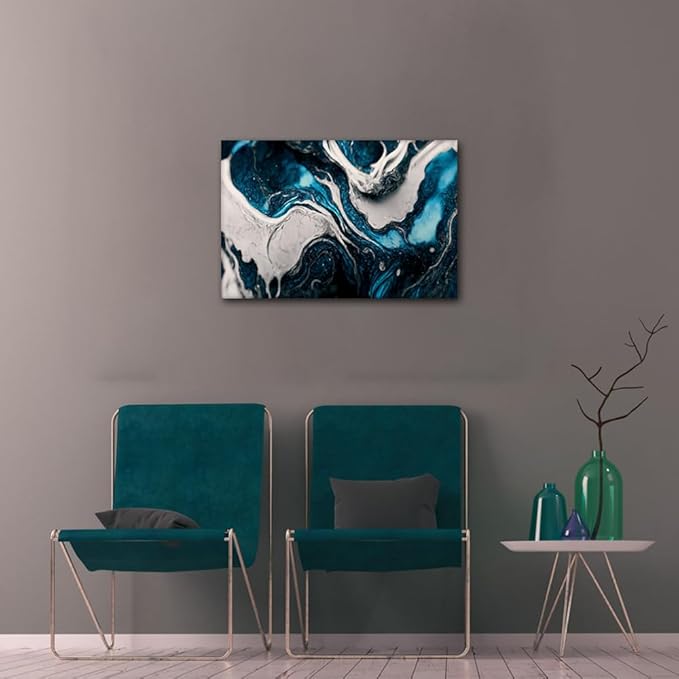 Canvas Wall Art for Lady for Living Room 1 Panel Wall Art Abstract Blue Liquid Ink Picture Prints on Canvas for Minimalist Enthusiasts Office Wall Decor Stretched and Framed Ready to Hang 18x12 in