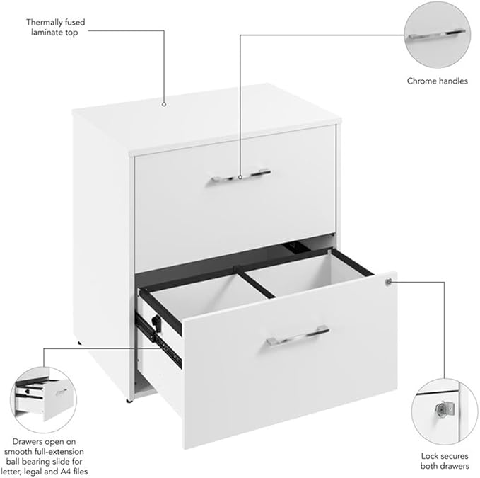 Bush Business Furniture Hustle 2 Drawer Lateral File Cabinet in White, Document Storage Chest for Home and Professional Office