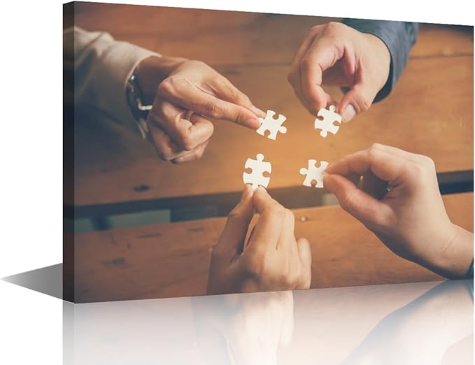 TUMOVO Wall Art For Office Business Teamwork Concept Pictures 1 Panel Inspirational Wall Art Positive Modern Decor Puzzle Poster Canvas Print (16" Wx24 H)