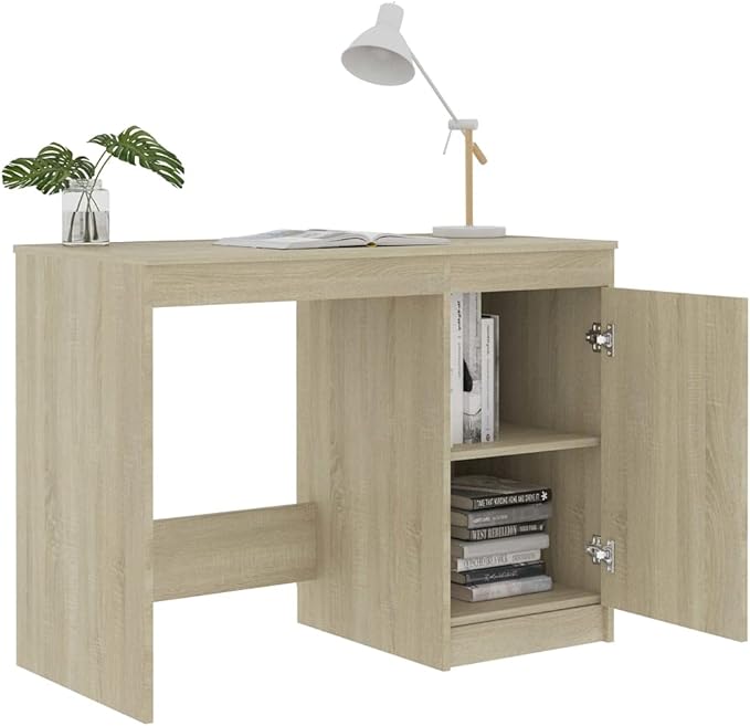 Modern Writing Computer Desk, Home Office Desk Writing Study Table PC Desk Workstation for Bedroom, Sonoma Oak 39.4"x19.7"x29.9" Engineered Wood(J)