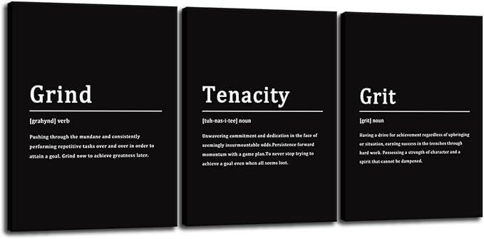 Inspirational Canvas Wall Art Office Wall Decor Motivational Grind Verb Quote Canvas Print Tenacity Grit Noun Positive Speech Quotes Painting Living Room Home Wall Decor Framed[36''Wx 16''H]