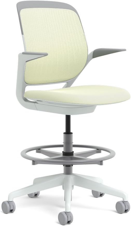 Steelcase White Base with Hard Floor Casters Cobi Stool, Coconut