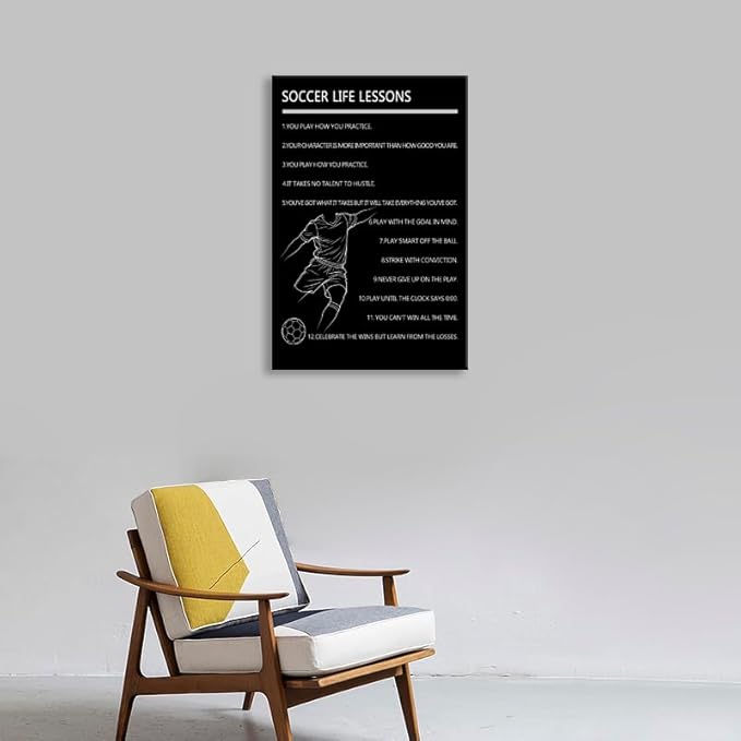 “Soccer Life Lessons ” Wall Art Motivational Baseball Player Poster for Boys Bedroom Inspirational Sports Quotes Canvas Print for Home Gym Locker Room Office Decor Framed Ready to Hang [24" W X 36" H]