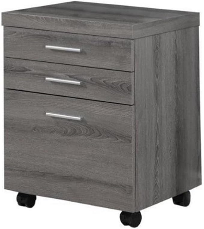 Atlin Designs 3 Drawer File Cabinet, Dark Taupe Finish, 26" H x 18" W x 19" D, Reclaimed Wood-Look, Includes Castors, Home Office Storage Furniture
