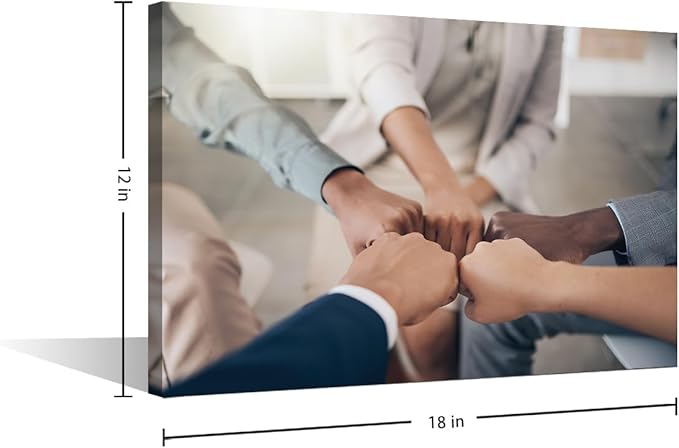 Canvas Wall Art Team Fist Holding Pictures Modern Motivational Inspirational Success Teamwork Posters Prints Artwork Home Decor for Office Framed 1 Panel (12" Wx18 H)