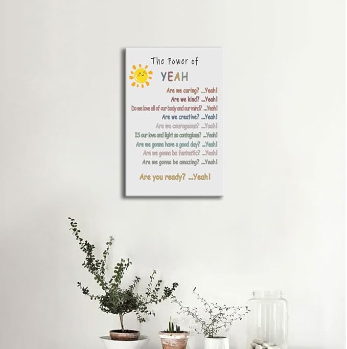 WYJDFART Motivational Wall Decor “The Power of Yeah” Positive Psychological Suggestion Inspirational Posters for Home Children's Bedroom Psychotherapy Room School Framed Ready to Hang [12" W X 18" H]
