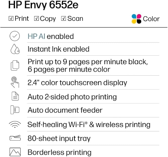 HP Envy 6552e Wireless All-in-One Color Inkjet Printer, Portobello, Print, scan, Copy, Duplex Printing Best-for-Home (714N7A) (Renewed Premium)