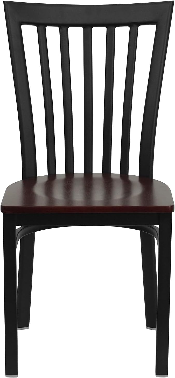 Flash Furniture 2 Pk. HERCULES Series Black School House Back Metal Restaurant Chair - Mahogany Wood Seat