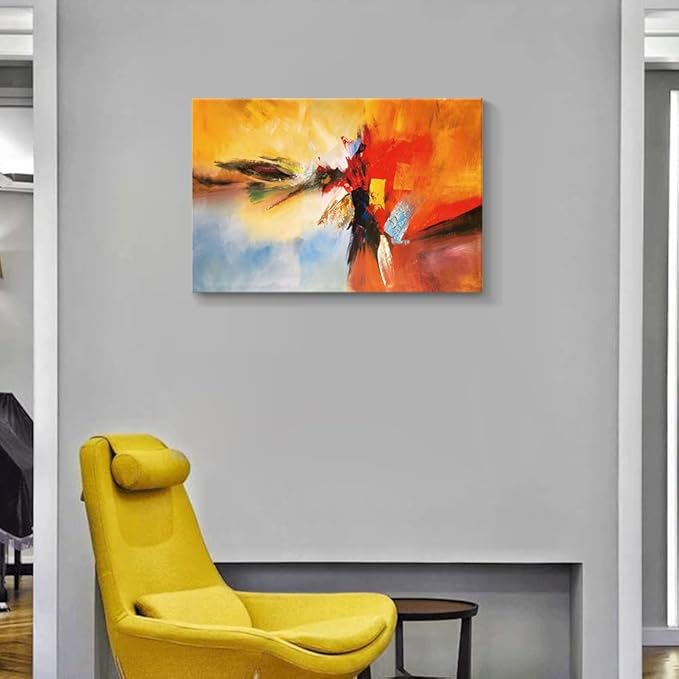 Yellow Decor Canvas Wall Art Abstract Art Paintings Red Warm Colors Graffiti on White Background Modern Artwork Decor for Living Room Bedroom Bathroom 30x20in