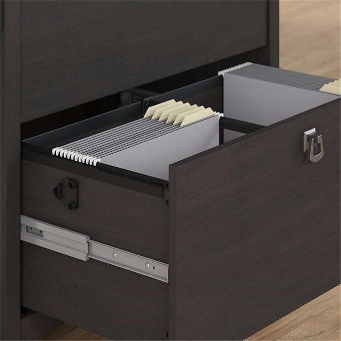 Scranton & Co Salinas 2 Drawer File Cabinet, 31.73" W x 20.0" D x 29.96" H, Vintage Black Finish, Decorative Wood Accents, Mission Style, Letter and Legal File Storage, Home Office Organizer