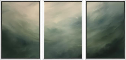 SIGNWIN Framed Canvas Print Wall Art Set Green Abstract Cloudy Landscape Illustrations Modern Art Decorative Boho Relax/Zen Nordic for Living Room, Bedroom, Office - 16"x24"x3 White