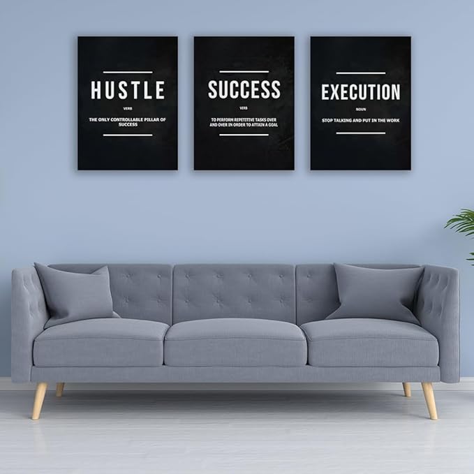 Halioyo Inspirational Wall Poster Hustle Poster Success Goal Artwork Entrepreneur Quote Painting Motivational Office Wall Decor Art for Bedroom Living Room Home Decoration 20inch x28inch x3pieces