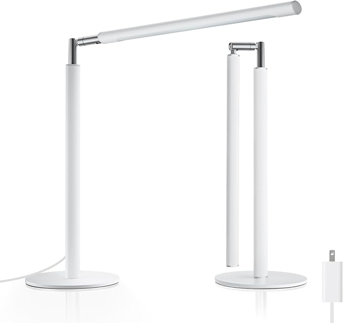 White LED Desk Lamp, 16" Dimmable Metal Desk Light with Base, 15W 1200LM, Adapter Included, Color & Brightness Adjustable, Modern Tall Table Lamp for Home Office Reading Study Task Laptop