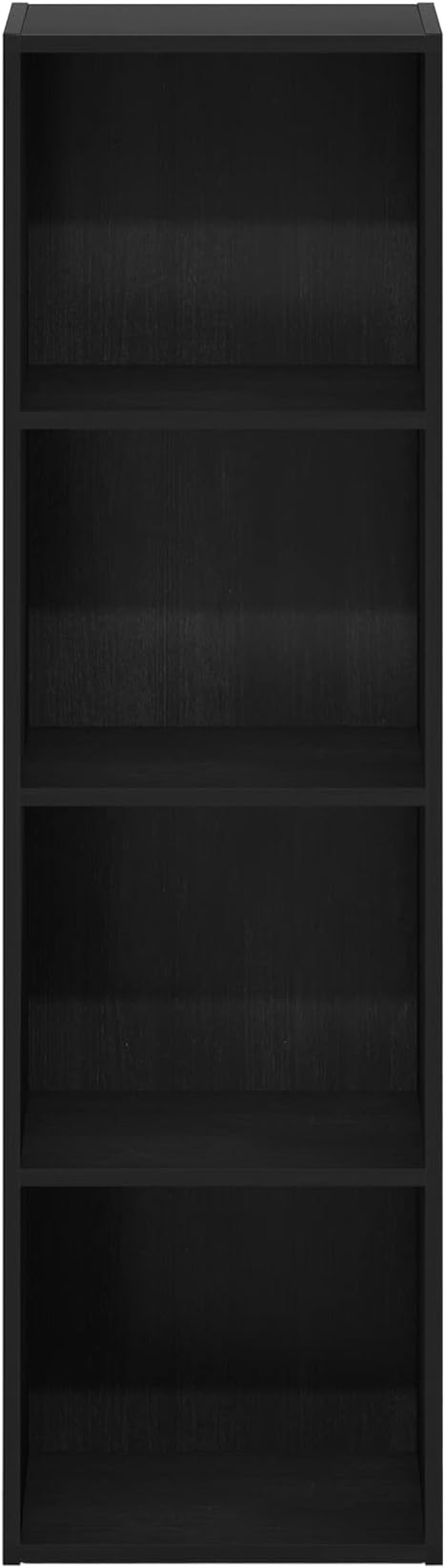 Furinno PASIR Book Shelf, 4-Tier Bookcase, Modern Standing Bookshelf, Open Storage Shelf, 9 x 12 x 42 Inches, for Home Office, Living Room, Darkwood