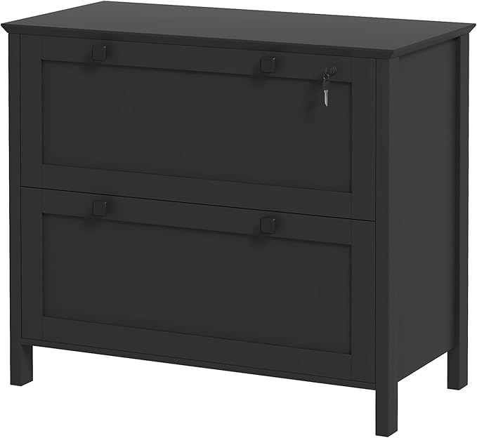 2 Drawer File Cabinet with Lock, Home Office Filing Organizer, for Letter Legal A4 Size Labeled Folders File Folder Storage, Wood Lateral Filing Cabinet (Black-W31.1*D15.7*H28.3in)