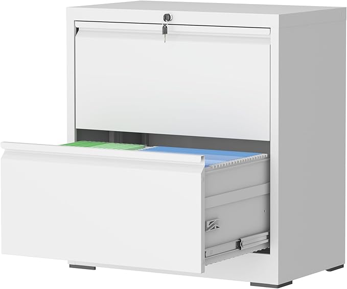 2 Drawer Lateral File Cabinet with Lock, Metal Lateral Filing Cabinets for Home Office, File Cabinet, File Storage Cabinet for Legal/Letter/A4 Documents, Assembly Required, White, 26'W