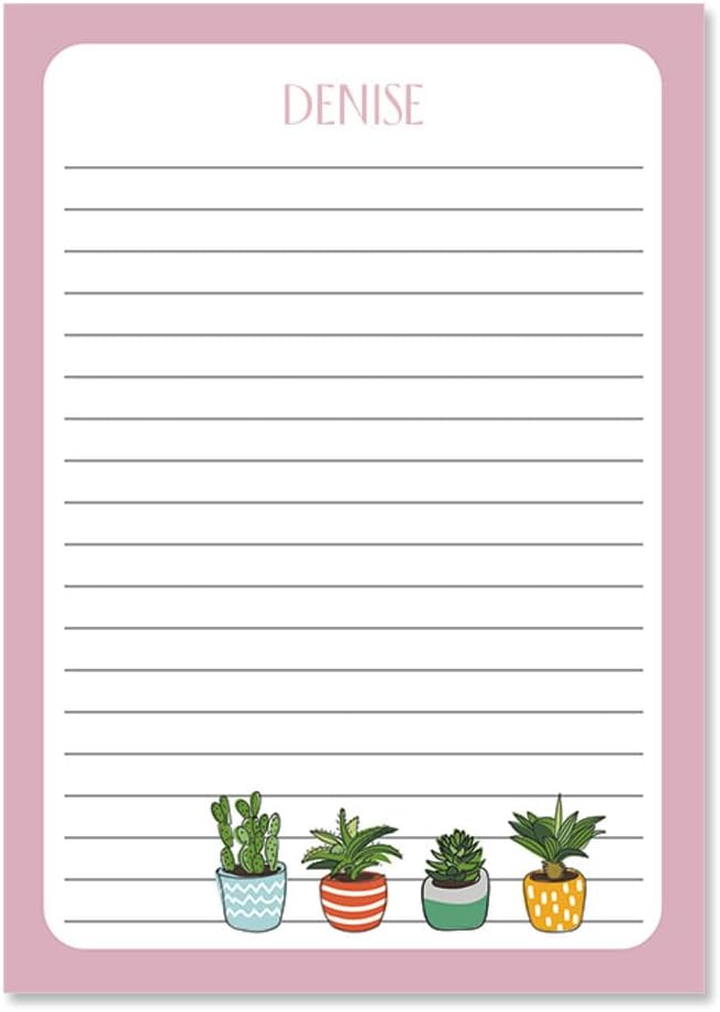 Pink Border Succulents Personalized Notepad Sets - Set of 4, 100-sheet Pads, Add Your Name, Largest pad 4-1/4" x 6-3/4", Personalized Stationery, Graduation Gift