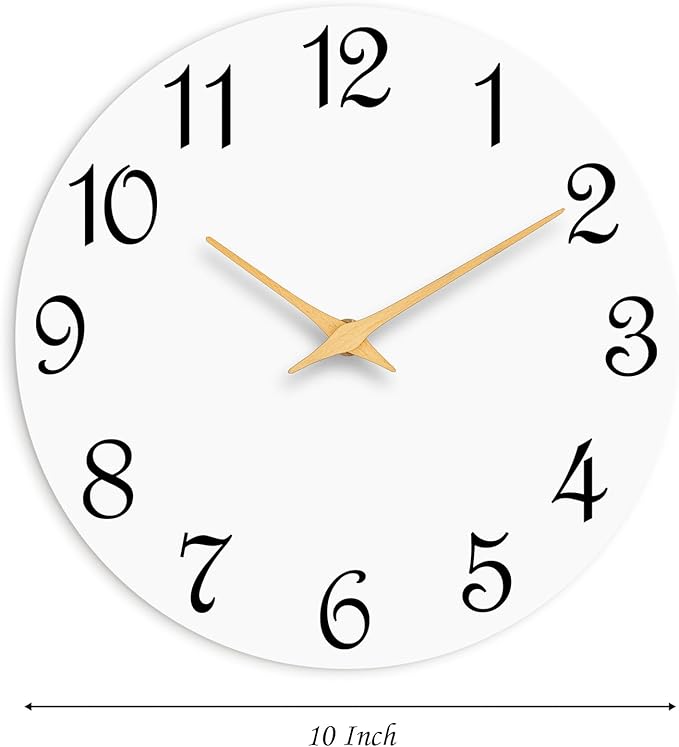 Wall Clock, 10 Inch Modern Wall Clocks Battery Operated, Silent Non Ticking Clock Decorative for Kitchen, Living Room, Bathroom, Office, Bedroom(White)