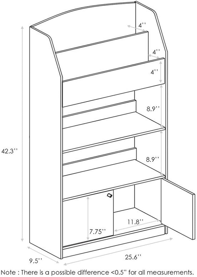 Furinno LOVA Book Shelf, Magazine Bookshelf, Bookcase with Storage Cabinet, 9.4 x 24.6 x 43.3, for Living Room, Bedroom, Home Office, Light Blue
