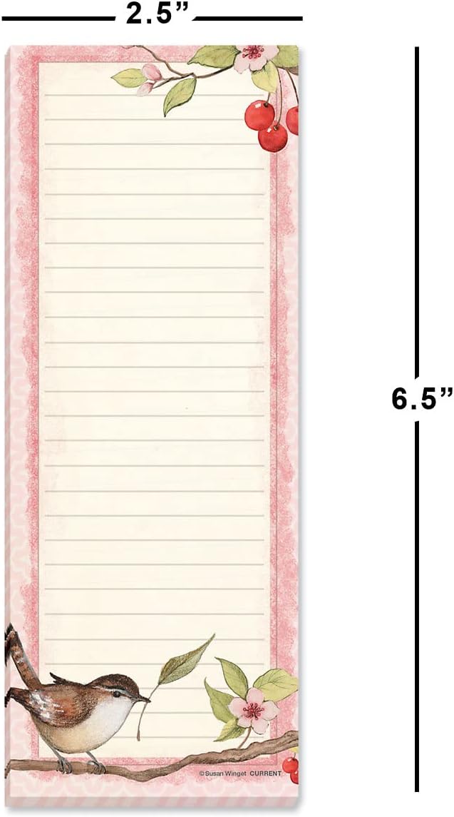 Current Seasonal Birds Magnetic Notepad Set – Set of 12 Mini Memo Pads, 12 Designs, 30-Sheet Pads, 2½ x 6½ Inches, Shopping List, To-Do Notes, Printed in The USA
