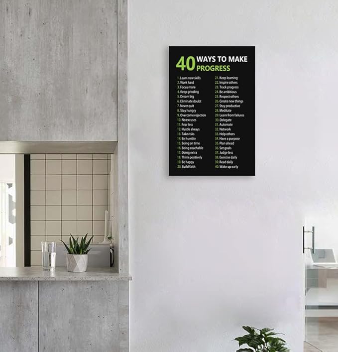 Motivational Wall Art Inspirational Entrepreneur Quotes 40 Ways to Make Progress Canvas Posters Painting Prints Artwork Modern Inspiring Office Gym Library Decorations Framed [24''W x 36''H]