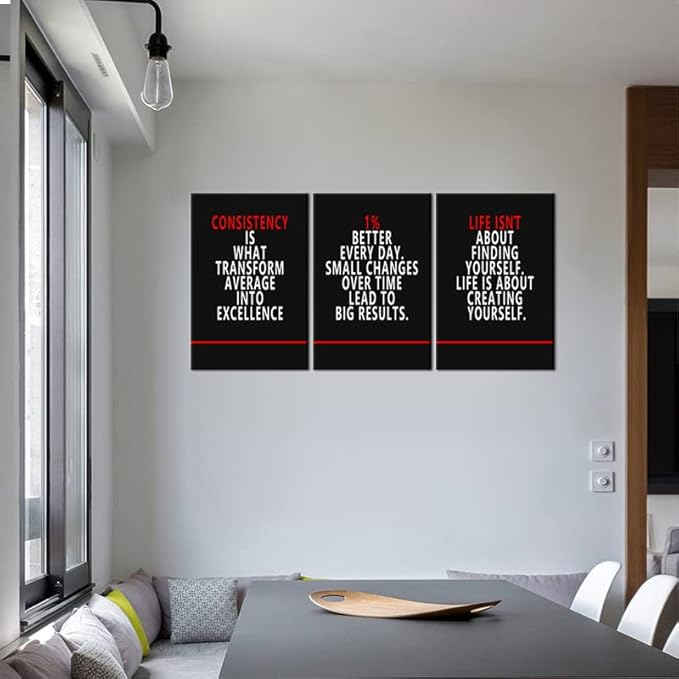 Inspirational Positive Poster Motivational 3 Pieces Wall Art Canvas Prints Artwork for Living Room Office Modern Home Decor Painting Pictures Stretched and Framed Ready to Hang [48''Wx 24''H]