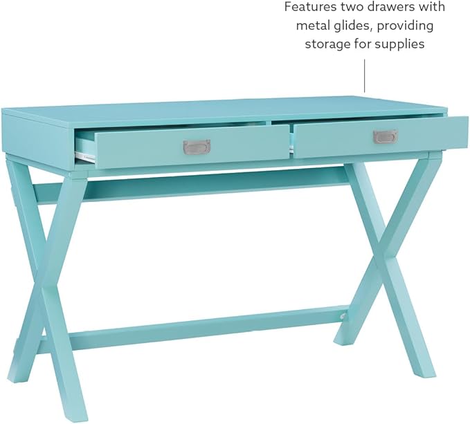 Linon Home Décor Jaycee Blue Writing Desk, 20"D x 44"W x 30"H, Blue