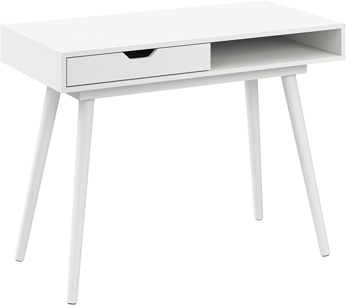 Nora 40W Writing Desk in Pure White | Compact Writing Table with Storage, Workstation for Home Office or Study Room