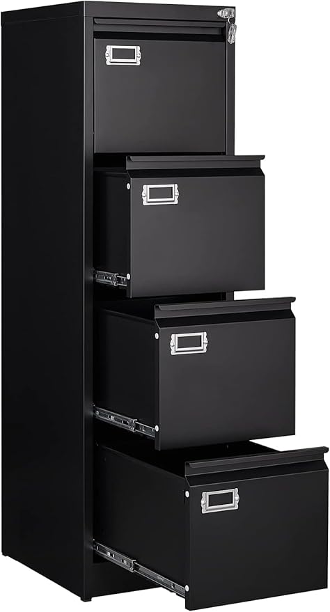4 Drawer File Cabinet,Black Metal Filing Cabinets with Lock,Metal Vertical Filing Cabinets for Home Office,Steel Storage Cabinet fits Letter/Legal/A4 Size(Assembly Required)