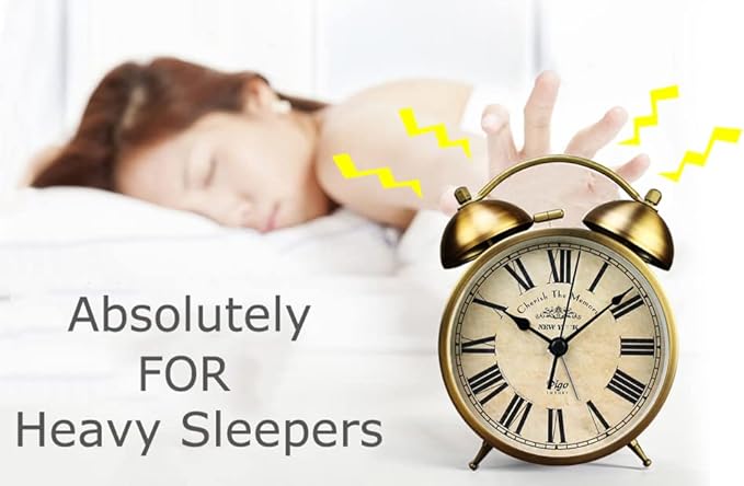 Maxspace Metal Golden Table Clock, Retro Vintage Non-Ticking Small Alarm Clock,Battery Operated Silent Quartz Movement HD Glass Desk Clock for Bedroom Living Room Indoor Decoration Kids… (Roman3)