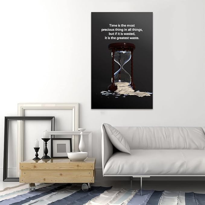 Inspirational OfficeWall Art hourglass of time Canvas Poster Entrepreneur Quotes Painting Prints on Canvas Nature Theme Poster Decoration for Work Home Office Wooden Framed Easy to Hang -28”Wx44”H
