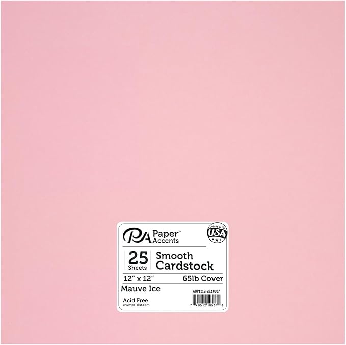 PA Paper Accents Smooth Cardstock 12" x 12" Mauve Ice, 65lb colored cardstock paper for card making, scrapbooking, printing, quilling and crafts, 25 piece pack